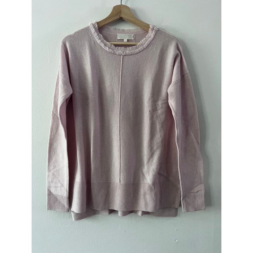 Lisa Todd 100% Cashmere Crew Neck‎ Sweater Neck Fringe Pink size small